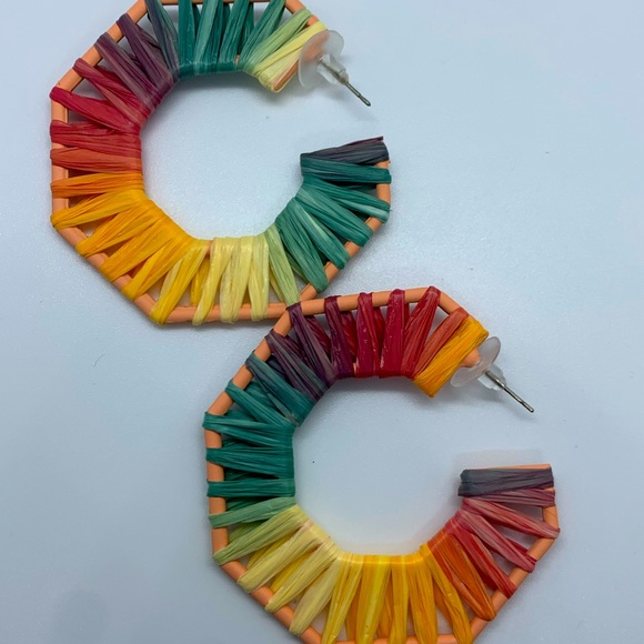 Rainbow Rattan Earrings - Picture 1 of 1